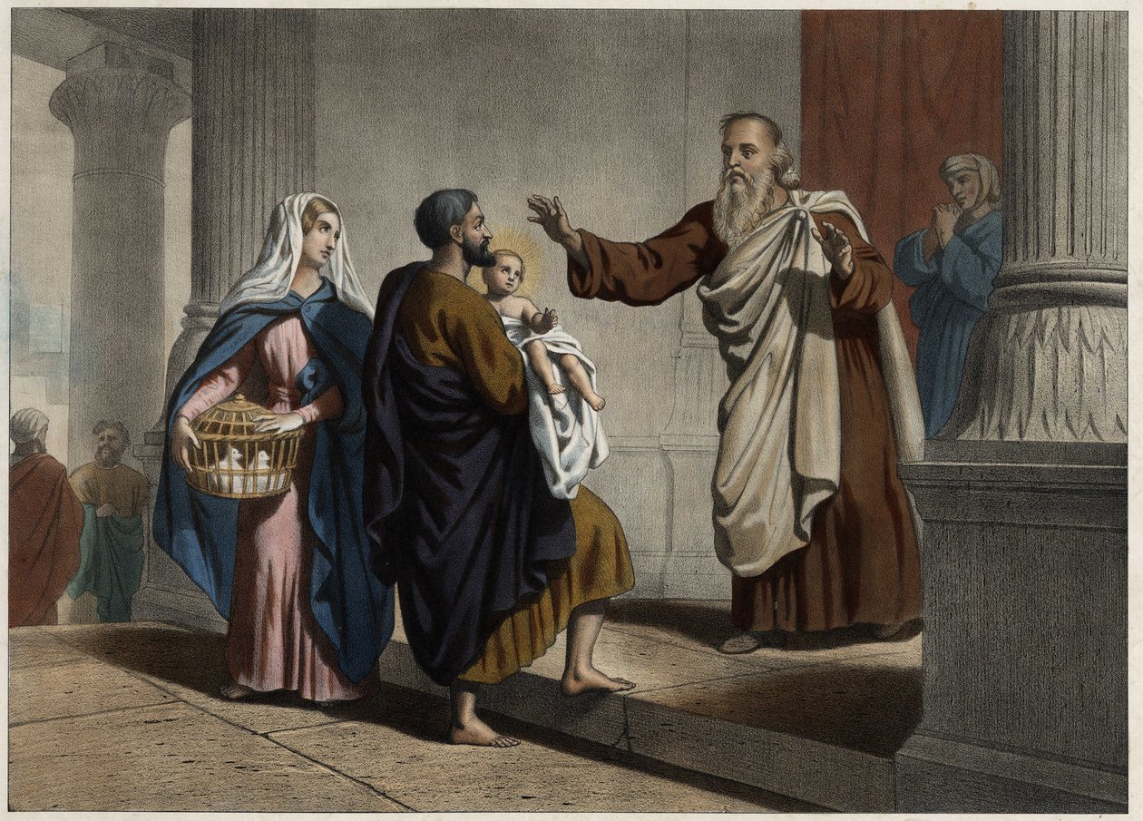 A apresentação de Cristo no templo. Gravura anónima de meados do século XIX. de Unknown artist