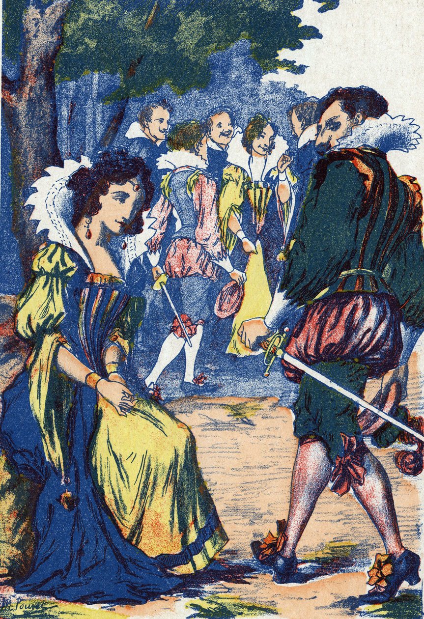 A idiotice da princesa prendeu os cortesãos. Ilustração anônima de "Riquet à la houppe", conto de Charles Perrault (1628-1703), escritor francês. Imagery Marcel Vagne, Jarville Nancy, sem data (final do século XIX). de Unknown artist