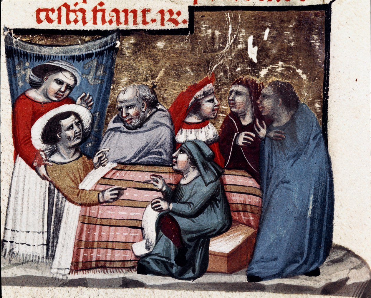A repetição do testamento à beira do leito da Miniatura doente do Código Justiniano (Codex Justinianus), uma coleção de leis e instituições publicadas sob o Imperador Romano Justiniano I de Bizâncio (483-565) de Unknown artist