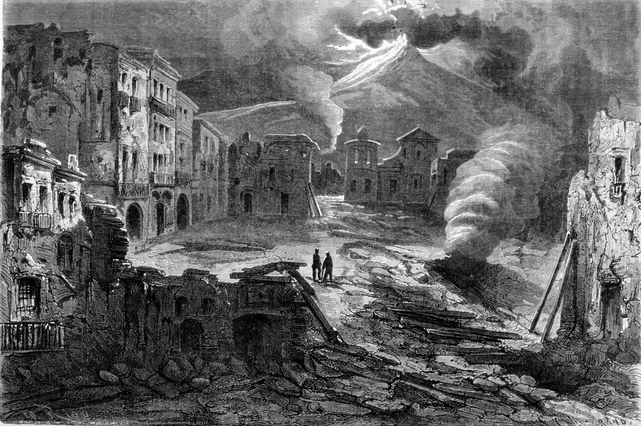 O resto da Piazza de Torre del Greco durante a erupção do Vesúvio em 8/12/1861. de Unknown artist
