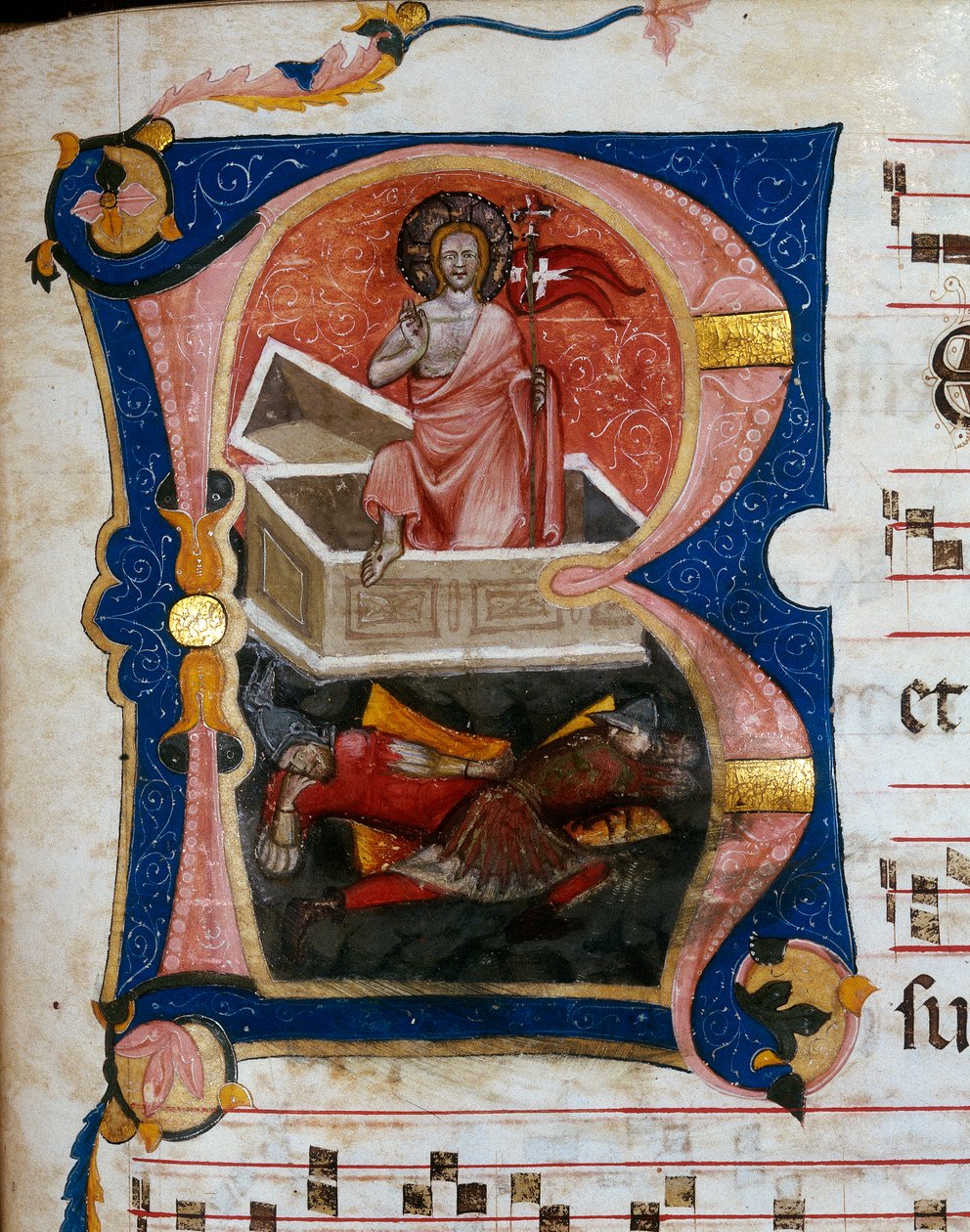 A ressureição de Cristo, miniatura de um pergaminho coral de Unknown artist