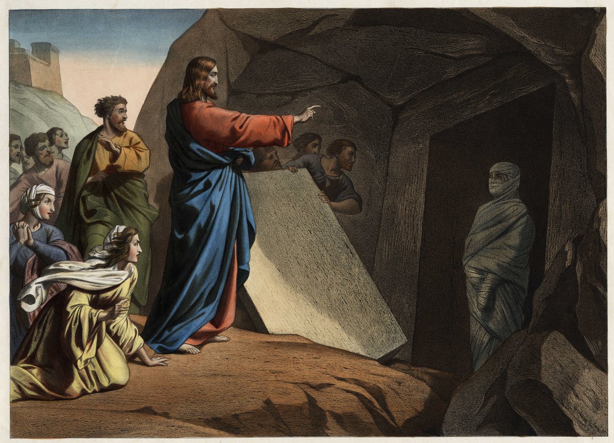 A ressurreição de Lázaro. Gravura anónima de meados do século XIX. de Unknown artist