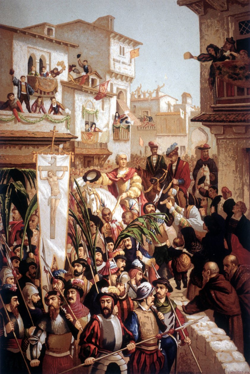 O regresso de Cristóvão Colombo (1451-1506), navegador de origem italiana, a Espanha em 1493. de Unknown artist