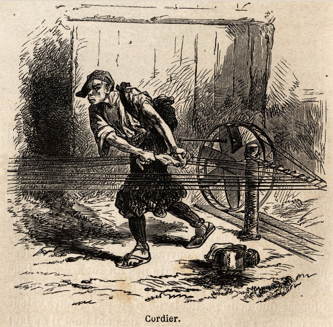 O fabricante de cordas. Gravura para ilustrar a viagem ao Japão em 1863-1864, de Aime Humbert, ministro da Confederação Suíça, no "Le tour du monde, nouveau journal des voyages", publicado sob a direção de Edouard Charton de Unknown artist
