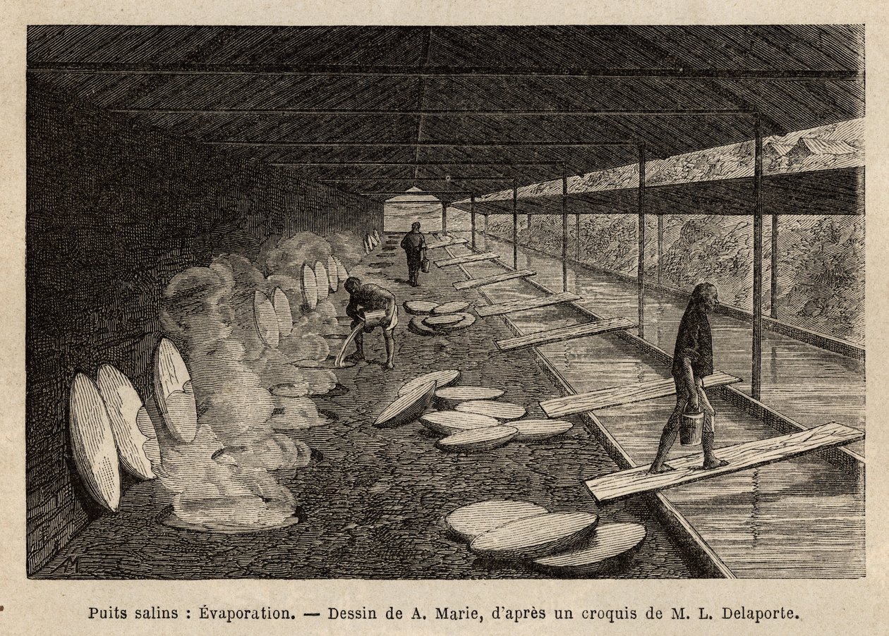 Os poços de sal de Ho-Boung (Ho Boung), as galerias abertas do lado da montanha, a 20 metros de profundidade, são suportados por armações de madeira, a água é trazida por condutas de bambu para os bebedouros de mármore, cada uma correspondendo a uma fornal de Unknown artist