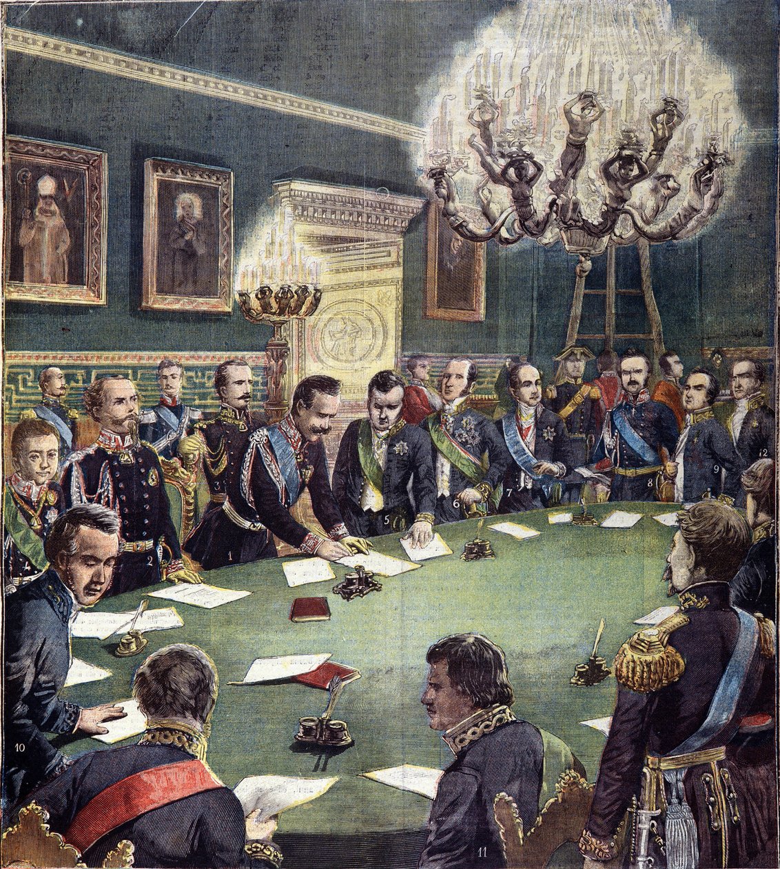 A assinatura por Charles Albert (Charles Albert), Rei da Sardenha, do Estatuto Básico da Monarquia de Sabóia em 02/07/1848, que foi adotado em 4 de março de 1848, conhecido como Estatuto Albertino ou Statuto Albertino. de Unknown artist