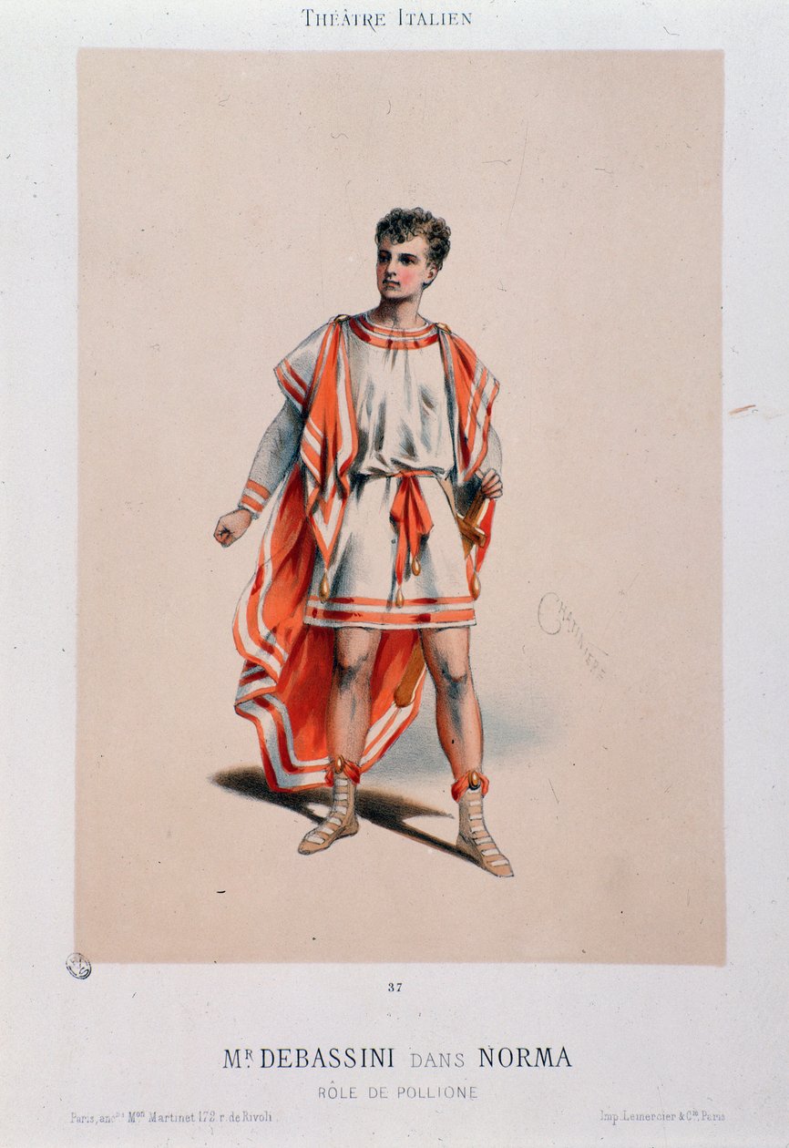 O cantor Achille De Bassini interpretando Pollione na ópera La Norma de Unknown artist