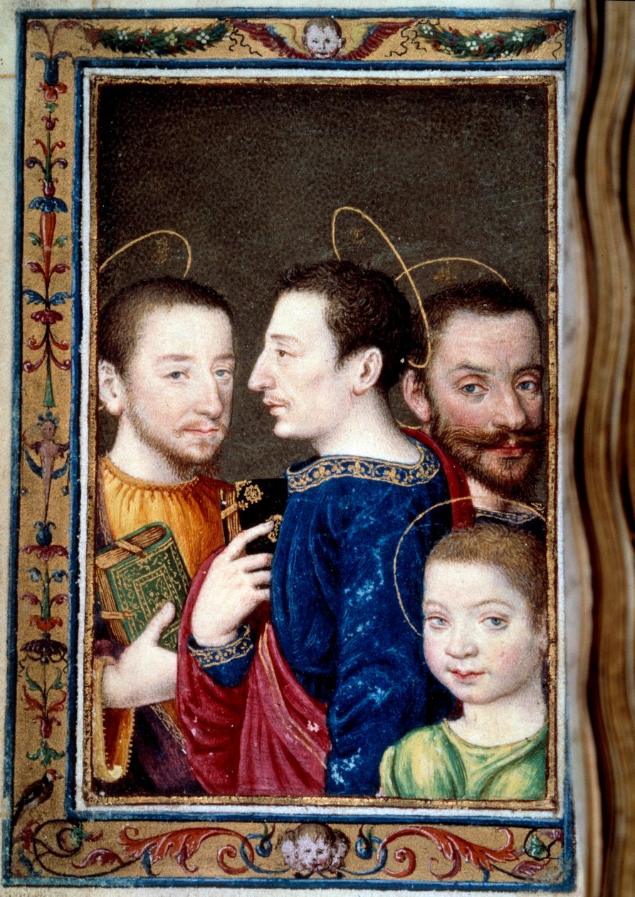 Os filhos de François I (1494-1547): François (1518-1536) golfinho, Henrique II (1519-1559) e Carlos (1522-1545). Miniatura em "Livro de horas de Catarina de Medicis" (Caterina de Medici) de Unknown artist