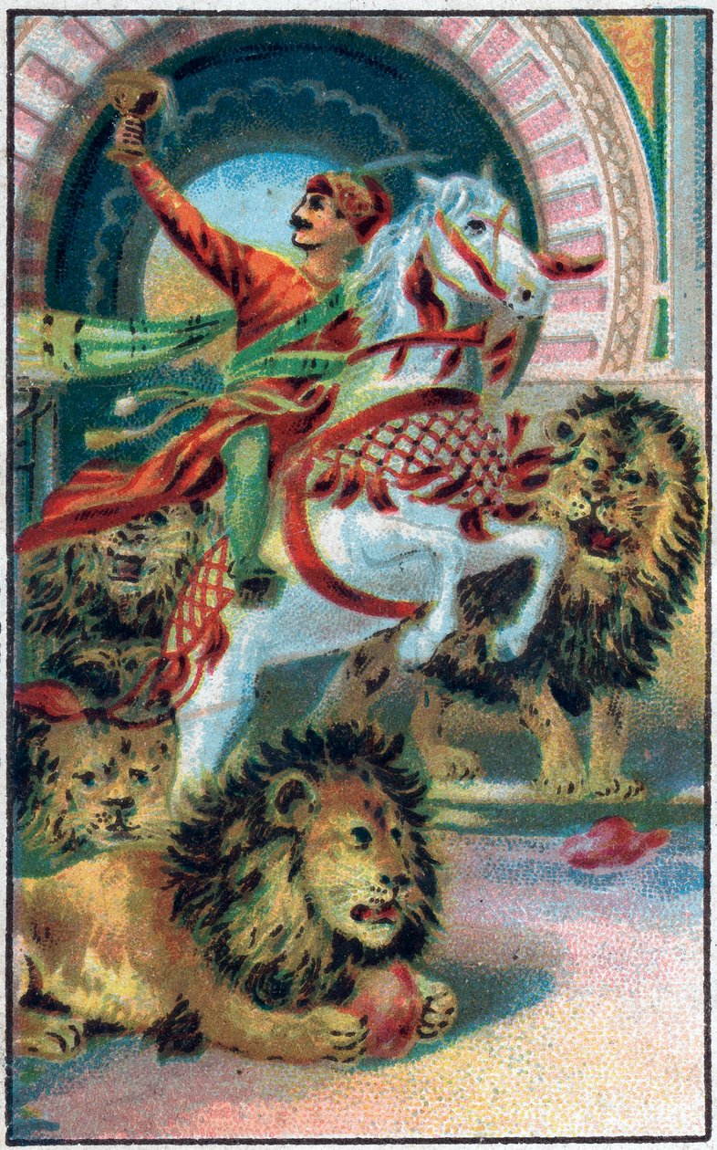 A fonte dos leões. História do Príncipe Ahmed e da taxa Paris-Banou (Pari Banou) (Paribanu). Conto de 1001 noites (contos das mil e uma noites). Cromolitografia do final do século XIX. de Unknown artist