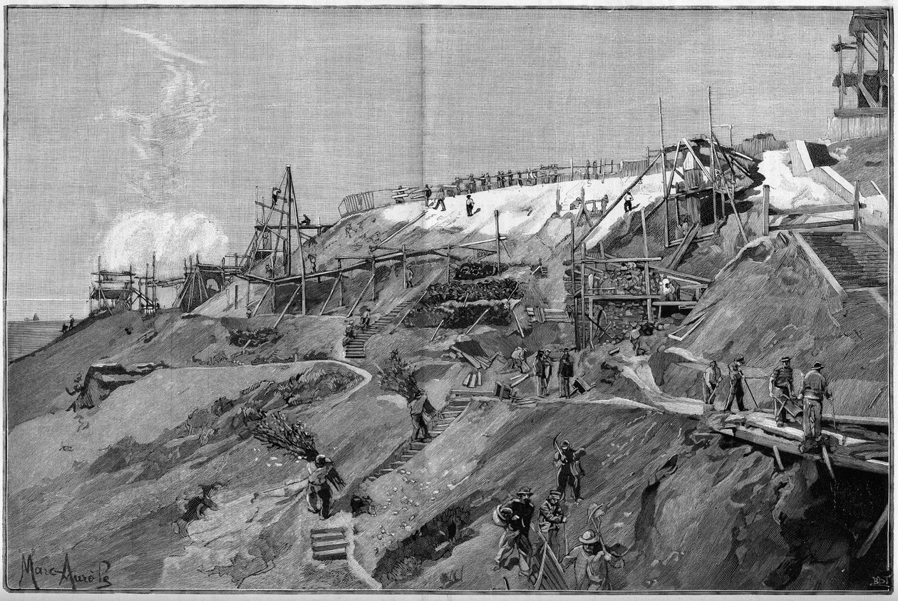 As obras de apoio sul de Montmartre, em Paris, em 1887. de Unknown artist