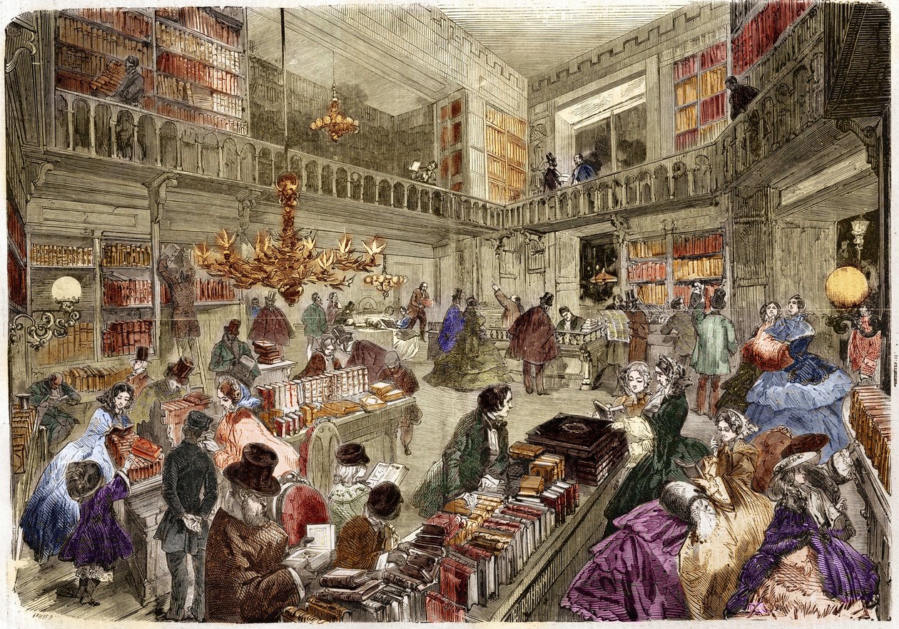 A loja da livraria Nouvelle, boulevard des italiens em Paris, em 1860. de Unknown artist