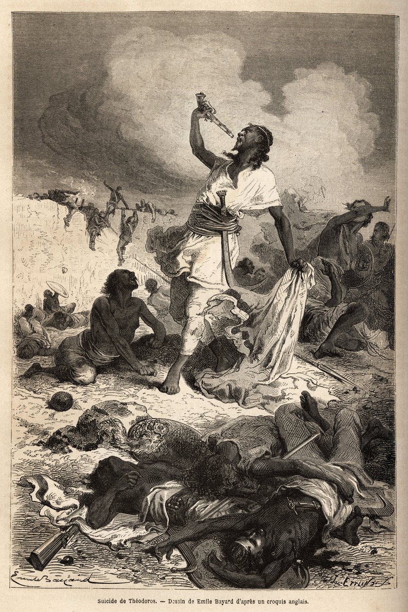 O suicídio do Imperador (negus) da Etiópia Theodoros II (Tewodros) (cerca de 1818-1868), em 13 de abril de Unknown artist