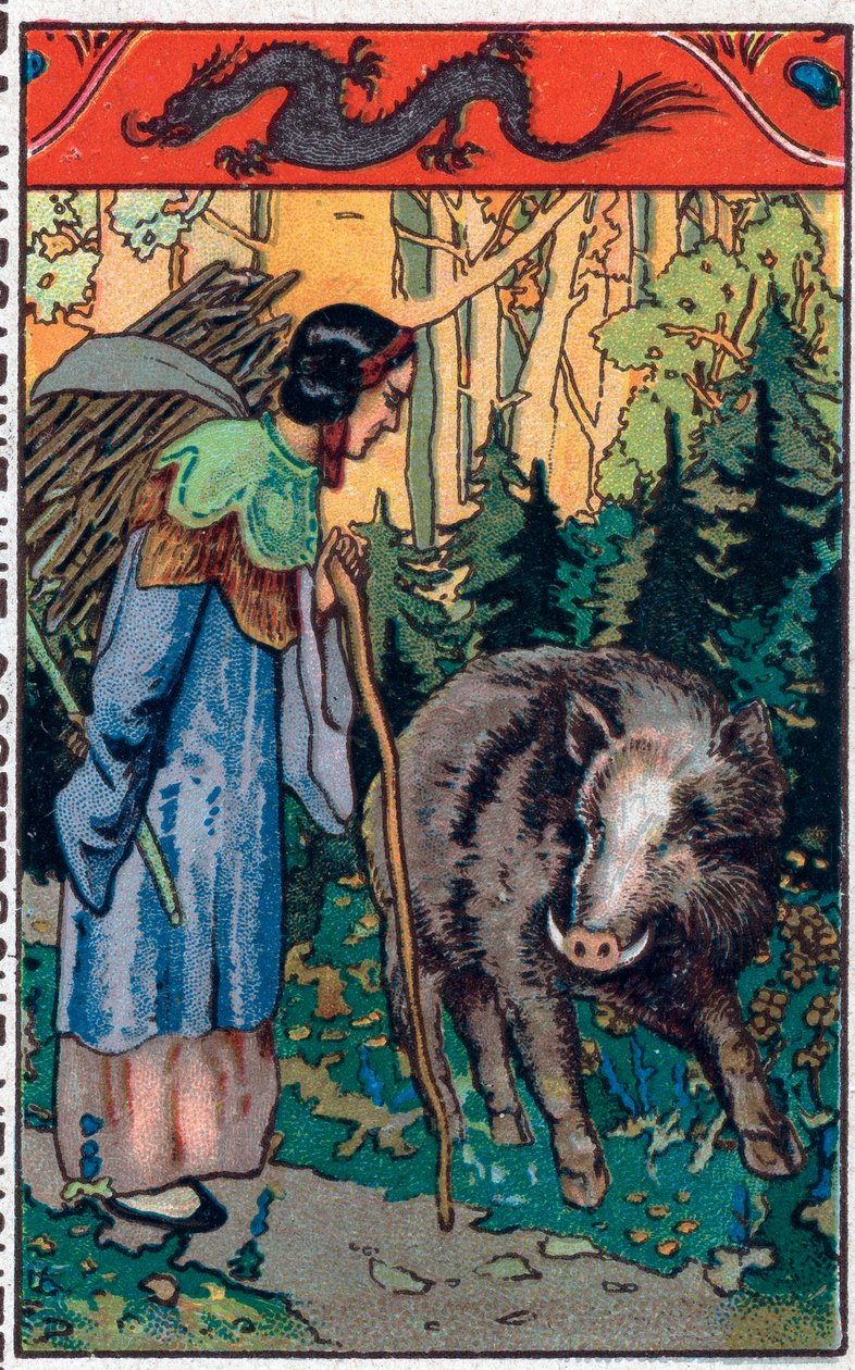 O terrível javali. Um conto chinês. A cromolitografia do final do século XIX. de Unknown artist