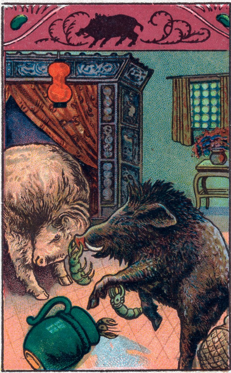 O terrível javali. Um conto chinês. A cromolitografia do final do século XIX. de Unknown artist