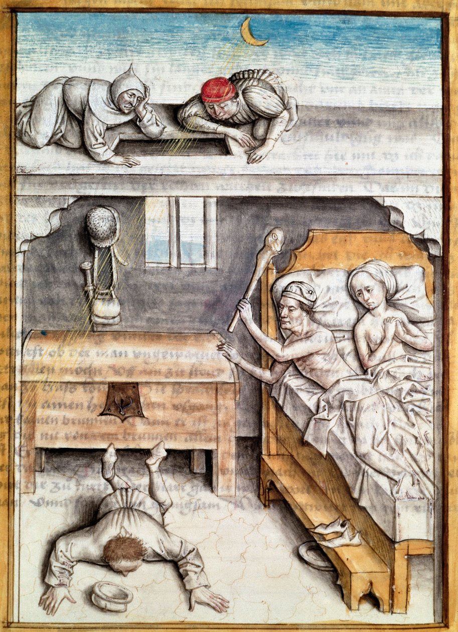 O ladrão que invadiu uma casa é castigado Miniatura de uma tradução alemã das fábulas de "Kalila (Calila) e Dimna" de Bidpai. (ms. 1389, fol. 4) por volta de 1480 Chantilly, museu Conde de Unknown artist