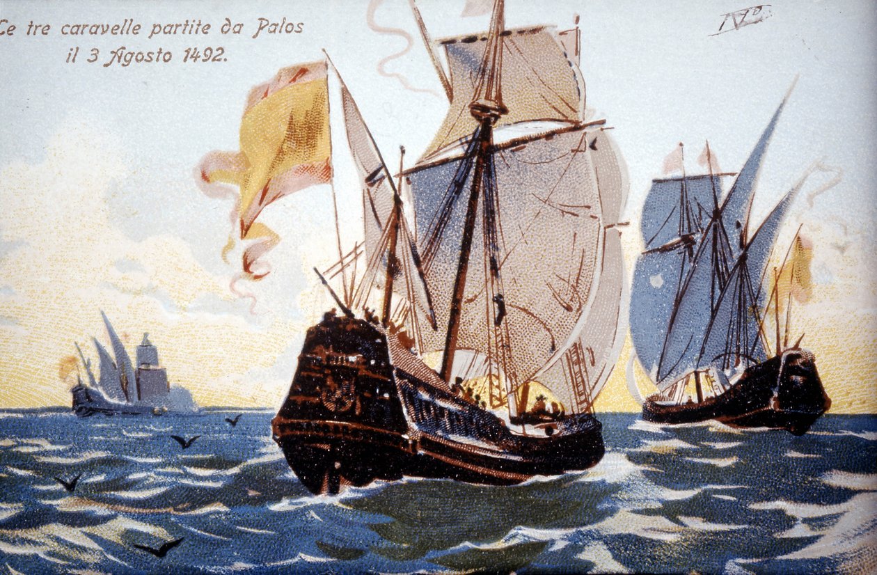 As três Caravelas de Colombo deixam Palos em 3/08/1492. de Unknown artist