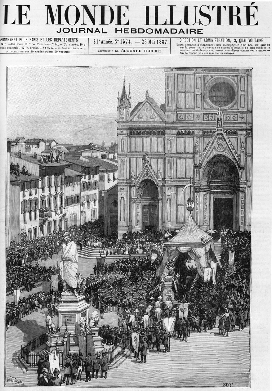 A tradução dos restos mortais de Gioacchino Rossini na Igreja de Santa Croce em Florença (Itália), no "Mundo Ilustrado" de 1887. de Unknown artist