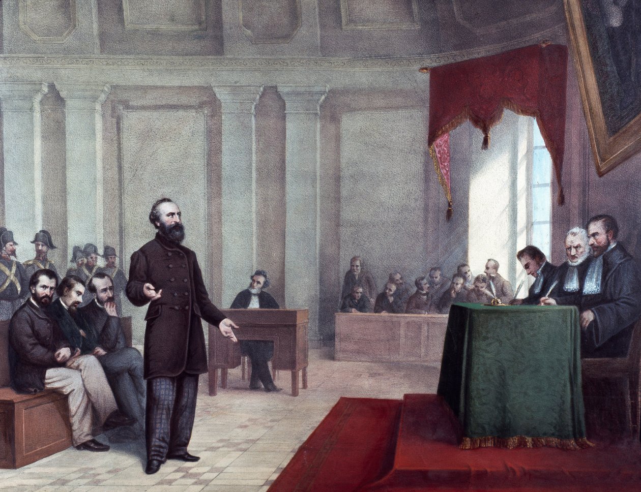 O julgamento de Felice Orsini (1819 - 1858) que cometeu o ataque de 14 de janeiro de 1858 contra Napoleão III. Litografia do final do século XIX. Coleção particular de Milão ©Luisa Ricciarini/Leemage de Unknown artist