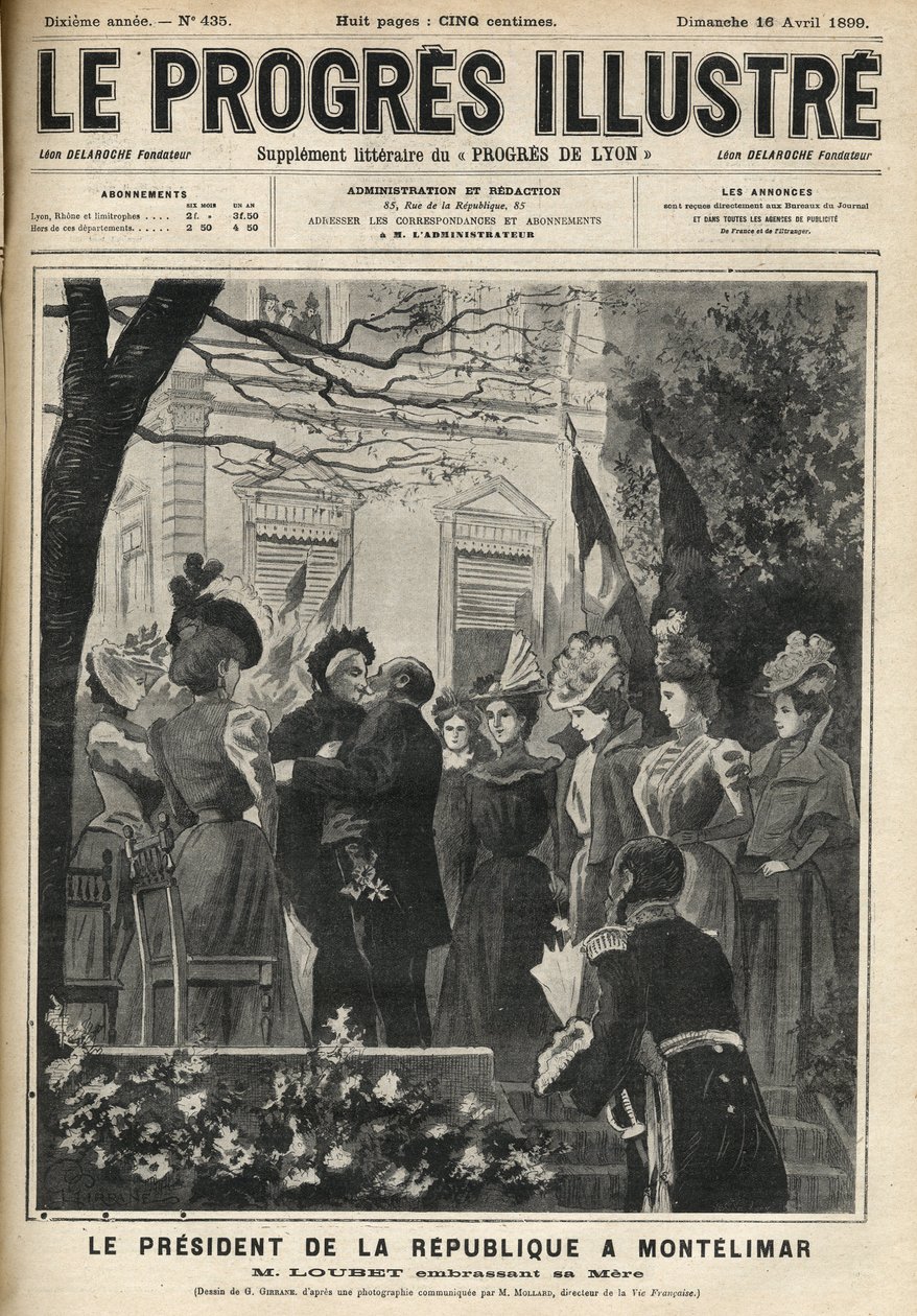 A viagem do Presidente da República a Montelimar (Drome, França): Emile Loubet (1838-1929) e a sua mãe. Gravura em "O ilustre progresso" de abril de 1899. de Unknown artist