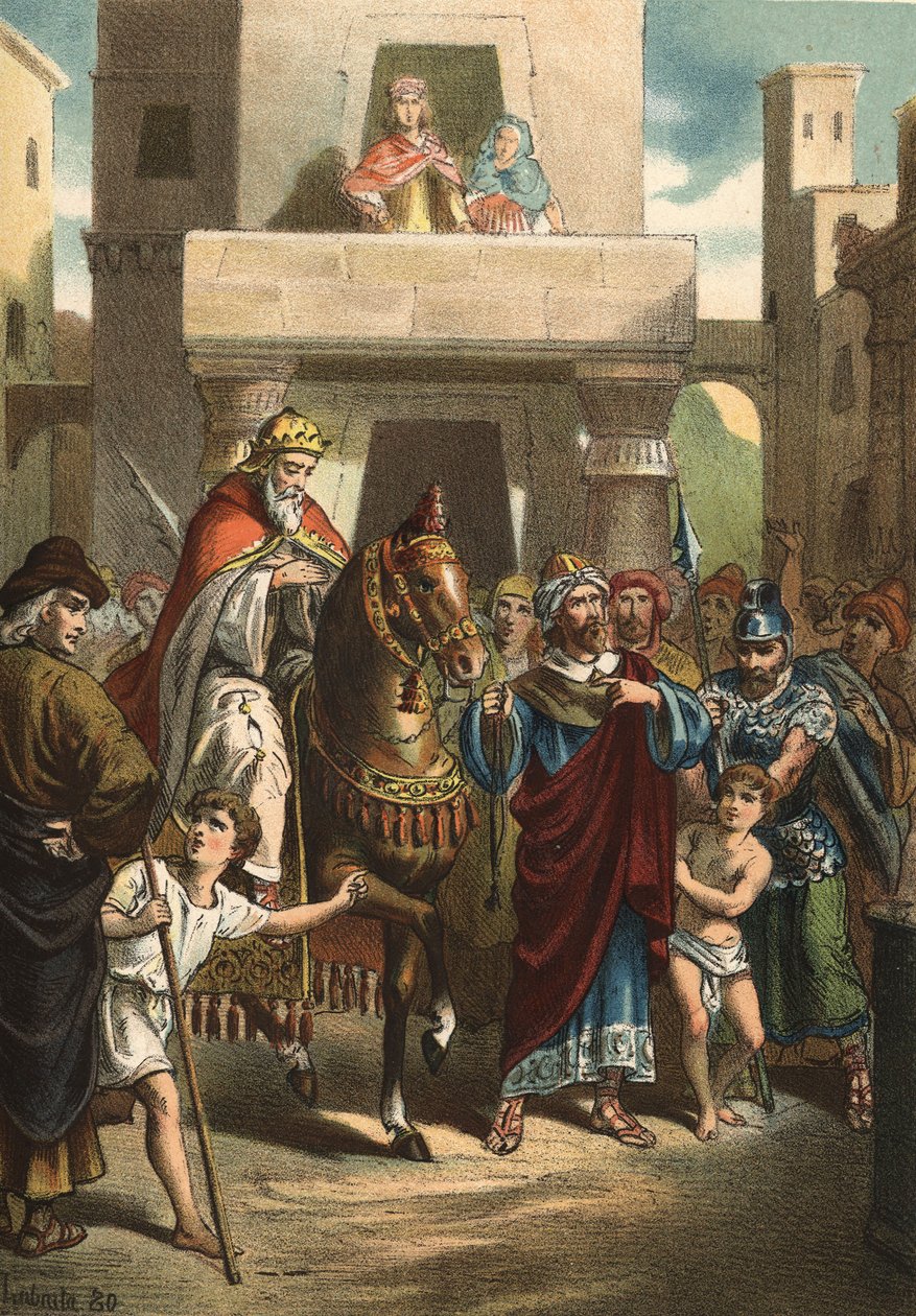O triunfo de Mardochee (ou Mordekhai ou Mordecai), personagem bíblico (Século Vital quinto a.C.).em "El Culto de la Hermosura" de Juan Justo Huguet, Molinas Hermanos editores de Unknown artist