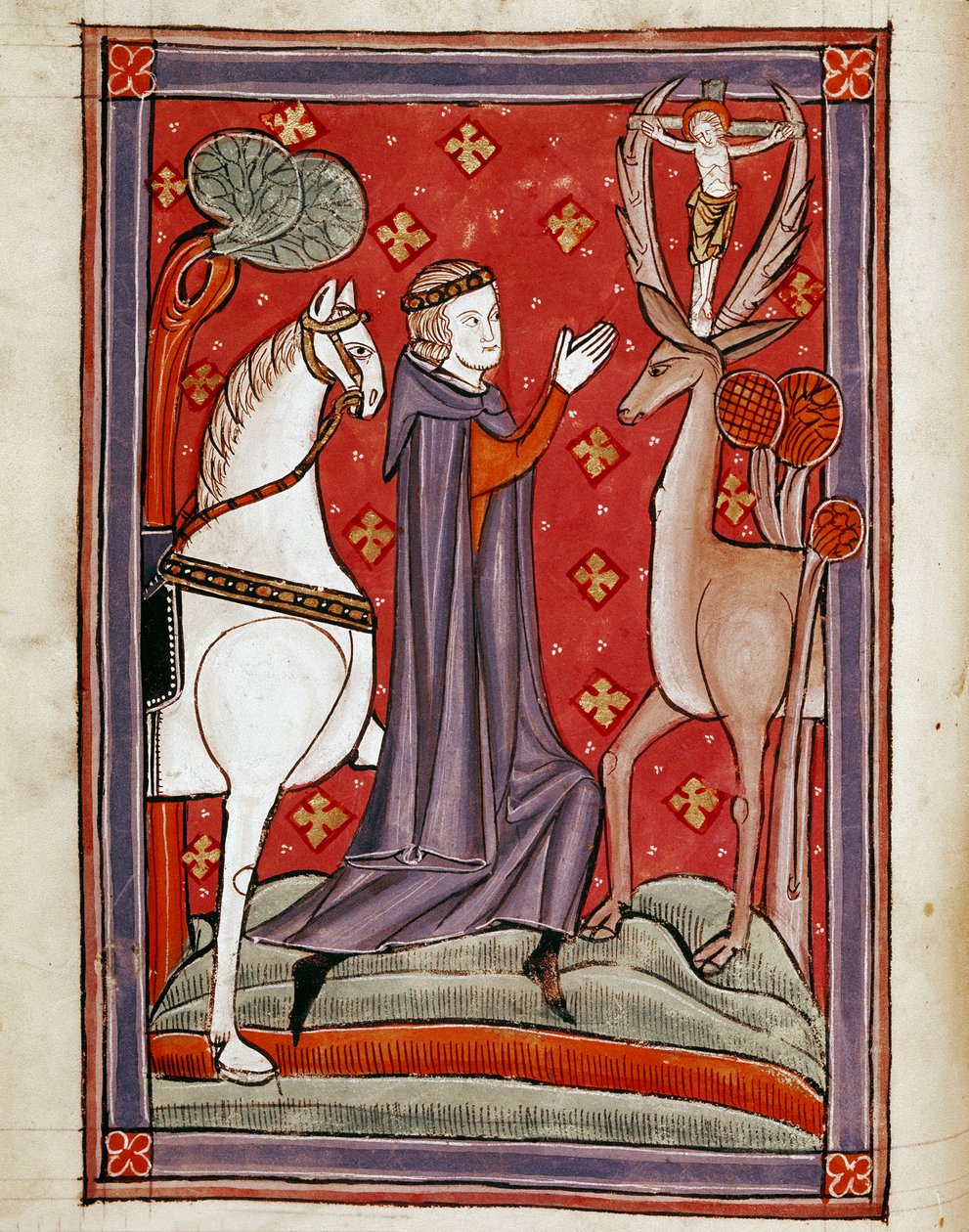 A visão de Santo Eustáquio Santo Eustáquio diante de um veado portador de uma imagem de Cristo crucifica-se entre os seus bosques. Miniatura de um manuscrito do século XIII. Biblioteca Marciana, Veneza de Unknown artist