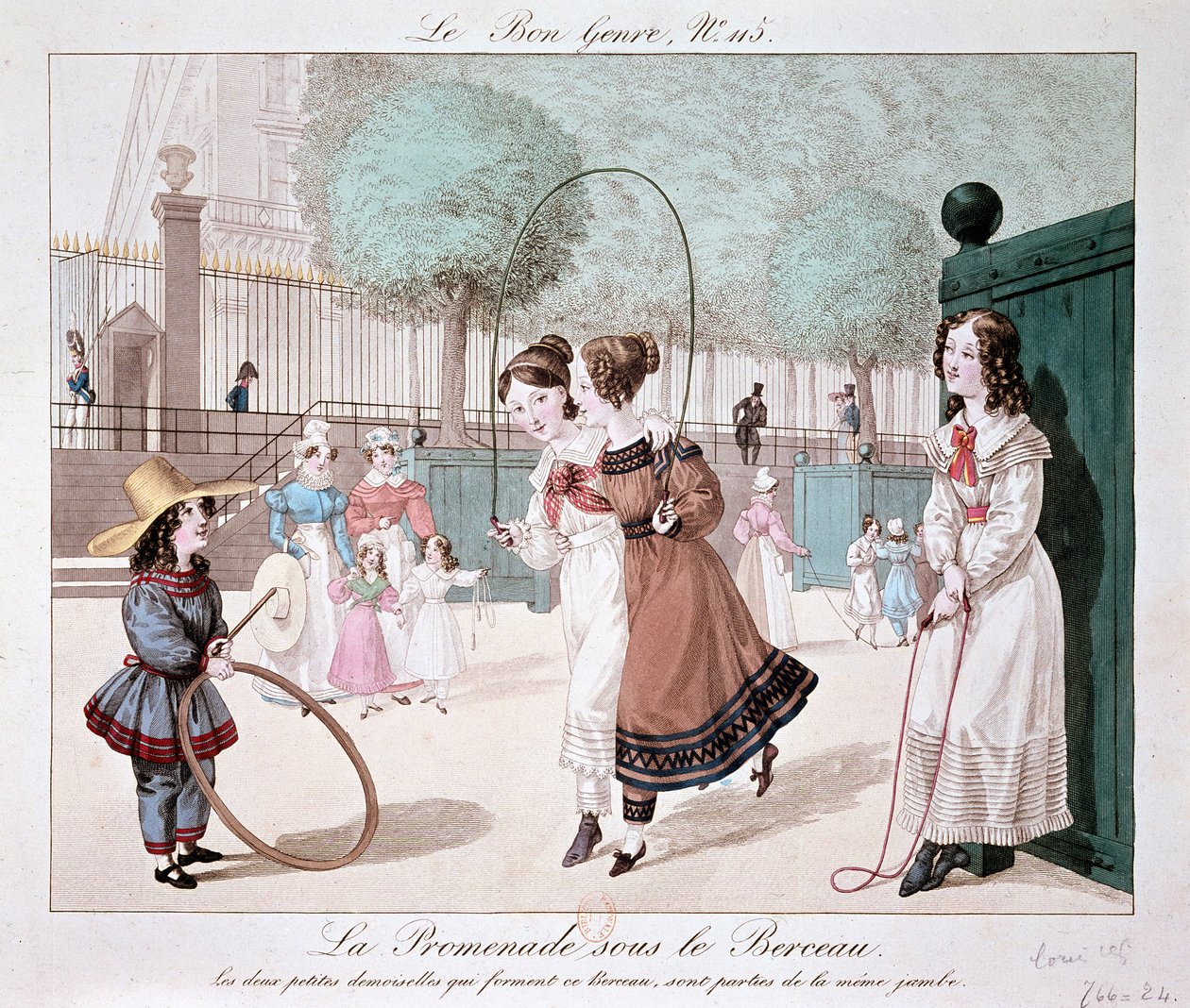 O passeio sob o Berço: As duas senhoras que formam este Berço, são da mesma perna (Jardin des Tuileries), c. 1840 de Unknown artist