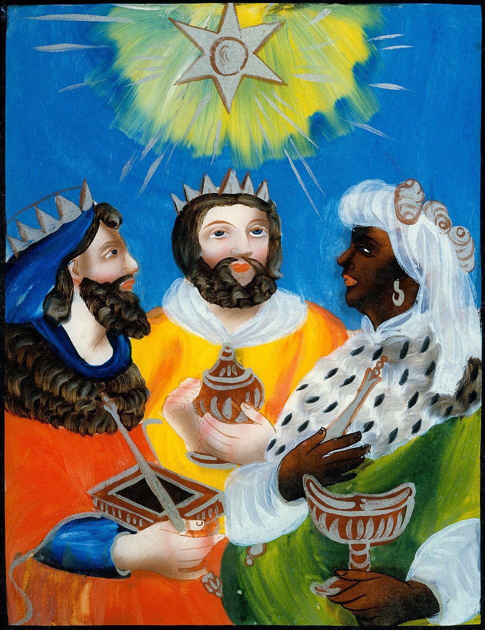 Os sábios Balthazar, Melchior, Gaspard Glass pintura ou anônimo fixo. Século XIX. Paris. Museu de Artes e Tradições Populares de Unknown artist
