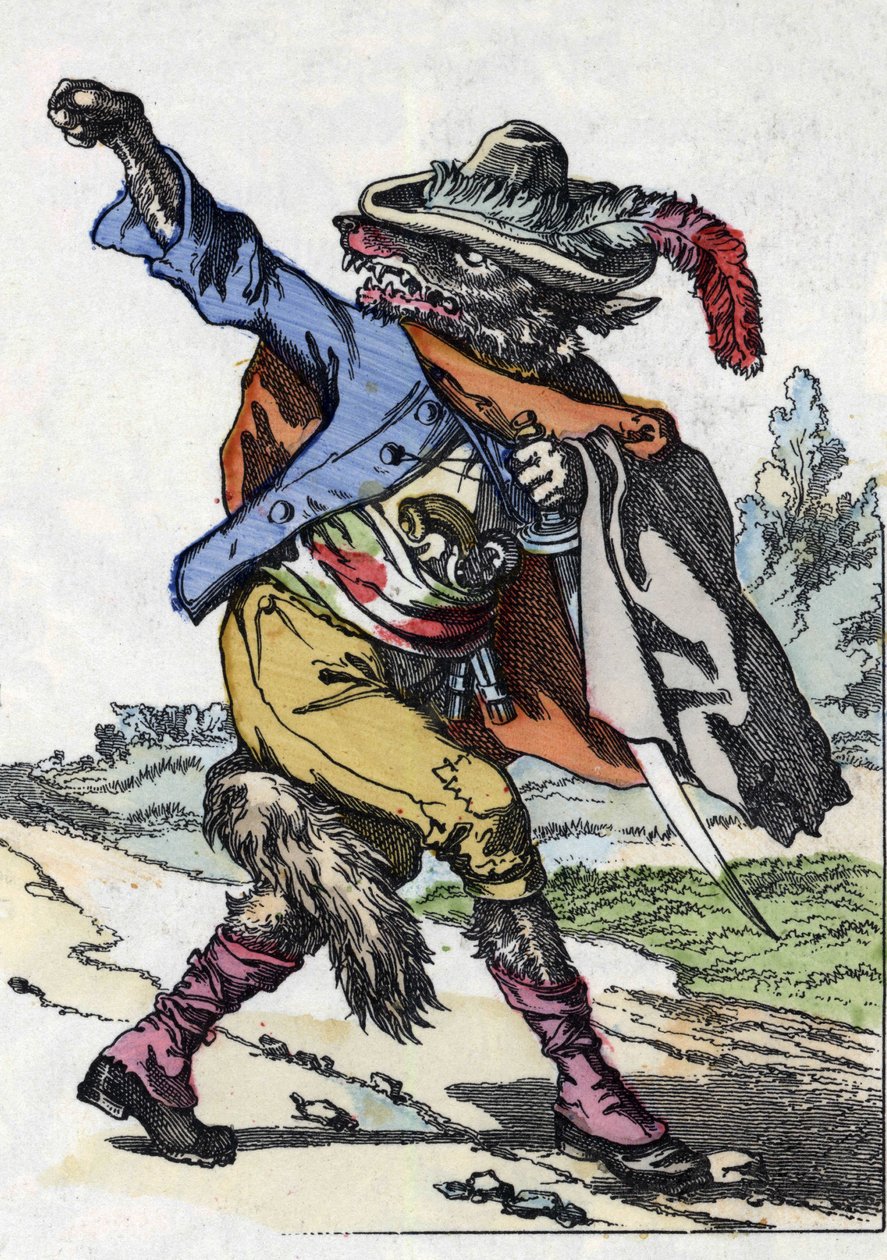 O lobo. Ilustração do conto "Compere le Loup, Maitre Renard, Comere la Chevre et ses petits biquets" depois de uma fábula de Jean de la Fontaine. Em "Contos da casa para os pequenos". Gravura anónima do século XIX. de Unknown artist