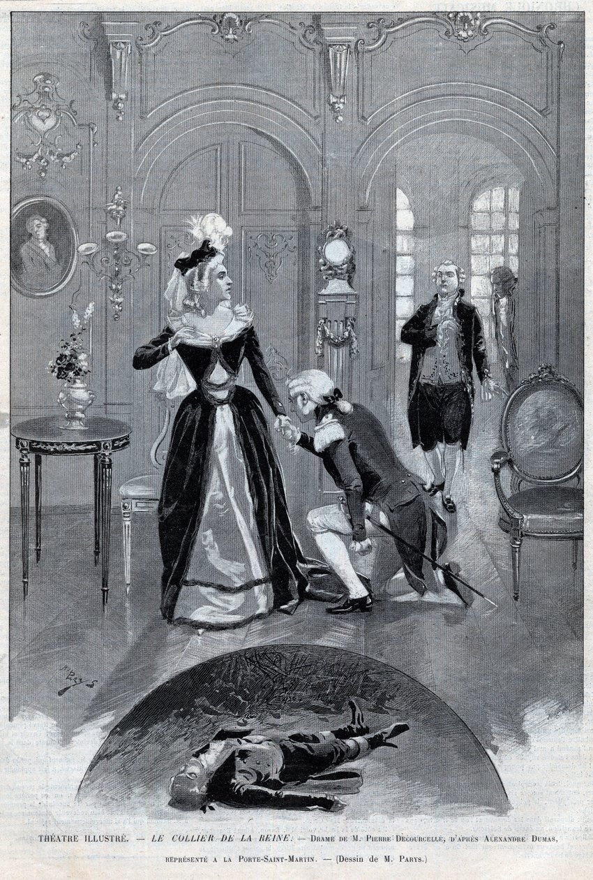 Ilustres do teatro - "Le collier de la Reine" (Acontecimento) drama de Pierre Decourcelle de Alexandre Dumas pere - peça "Le collier de la Reine" em 5 actos e 13 pinturas, Paris, 31 de Janeiro de 1895, Theatre de la Porte-Saint-Martin de Unknown artist
