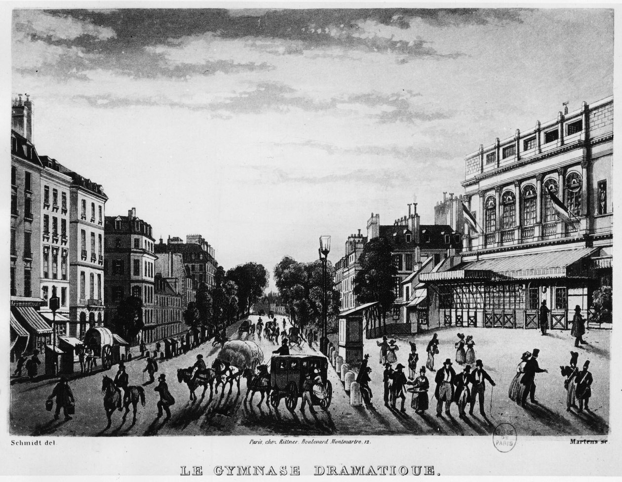 Teatro: o Ginásio Dramático do Boulevard Bonne Nouvelle - gravura de Unknown artist