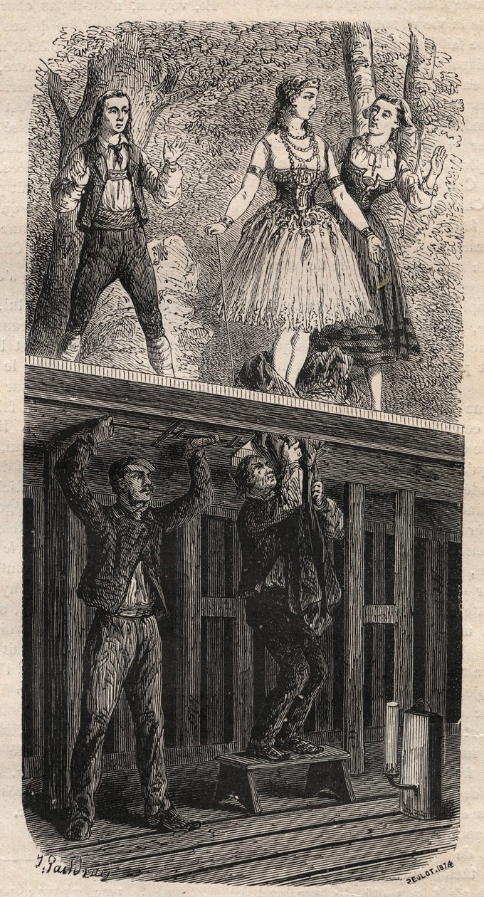 Truques de teatro - metamorfose - gravura de 1875 de Unknown artist