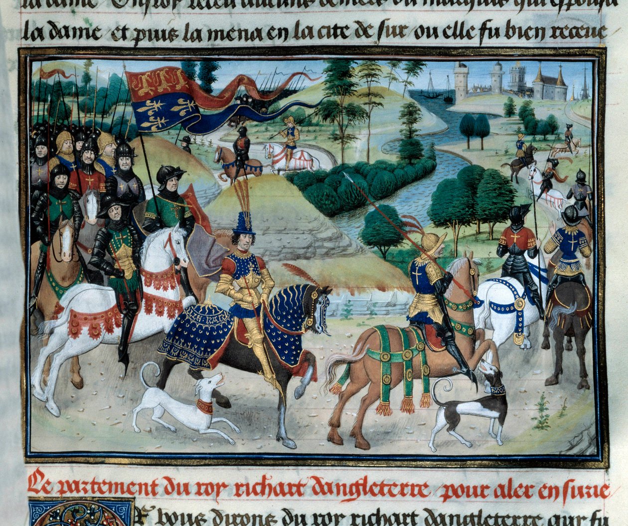 Terceira Cruzada: Richard Lion Heart (ou Richard I da Inglaterra (1157-1199) navegou em Junho de 1191 para a Terra Santa na partida de Chipre Miniatura tirada de "Chronicles of Emperors" por Loyset Liedet (1420-1479) Século XV. Paris, Biblioteca do Arsenal de Unknown artist