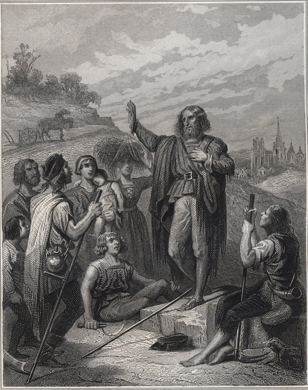 Pregação de Thomas Muntzer - Thomas Muntzer (Munzer) (1489-1525) ensinando sua doutrina - Gravação em "Les Fastes populaires, ou Histoire des actes heroiques du peuple et de son influence sur les sciences, les arts, l