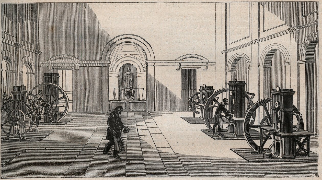Imprensa monetária Thonnelier na La Monnaie em Paris - gravura a partir de 1877 de Unknown artist