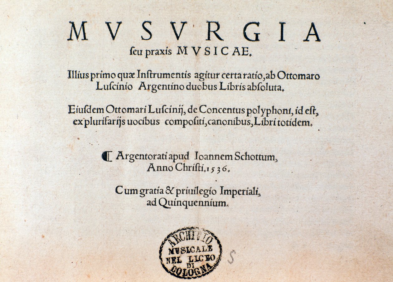 Página de título do manual prático de música Musurgia (1536) de Unknown artist
