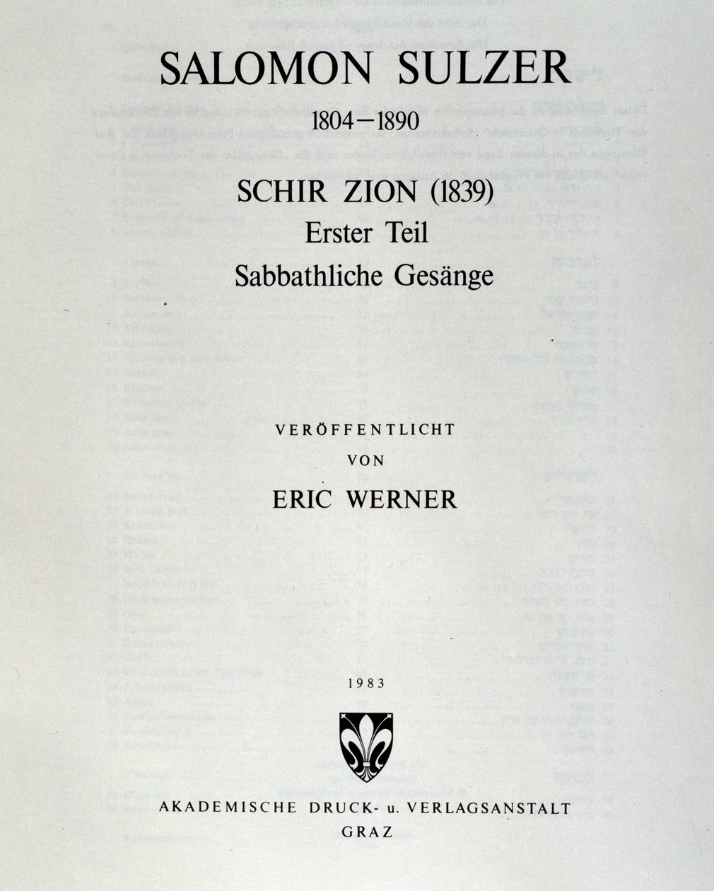 Página de título de Schir zion por Salomon Sulzer de Unknown artist