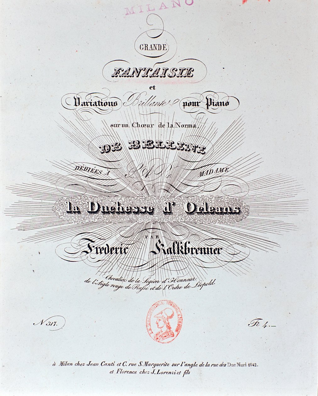 Página de título da partitura de Grande Fantaisie de F Kalkbrenner de Unknown artist