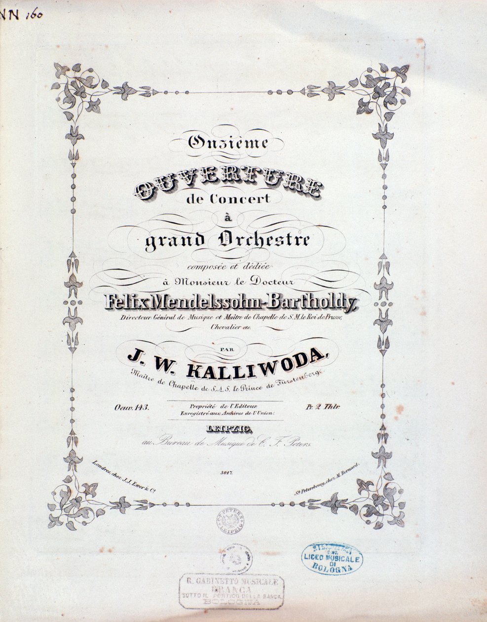 Página de título da partitura musical de ouverture n°11 de Kalliwoda de Unknown artist