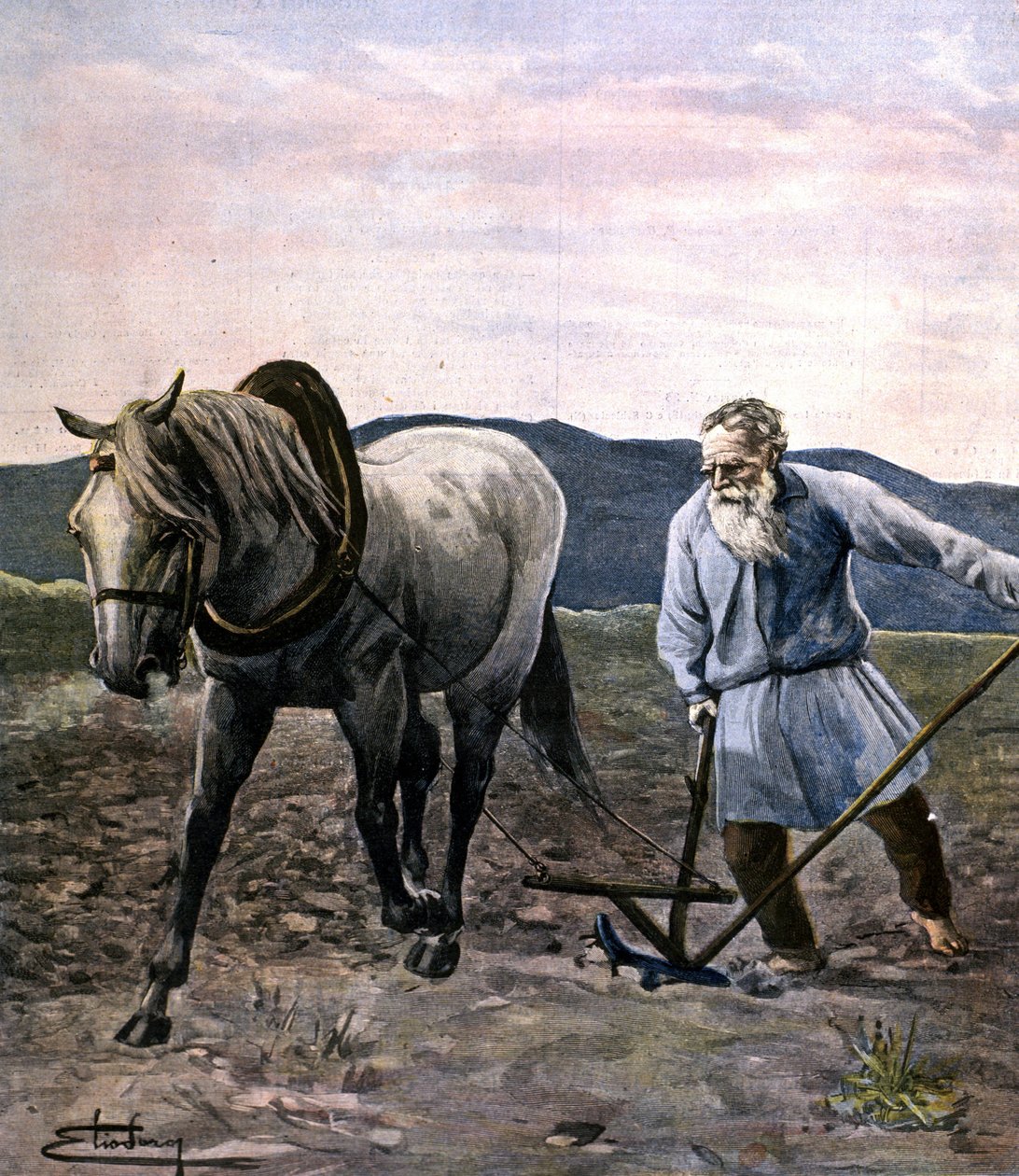 Aração de Tolstoi. Gravura de finais do século XIX. de Unknown artist