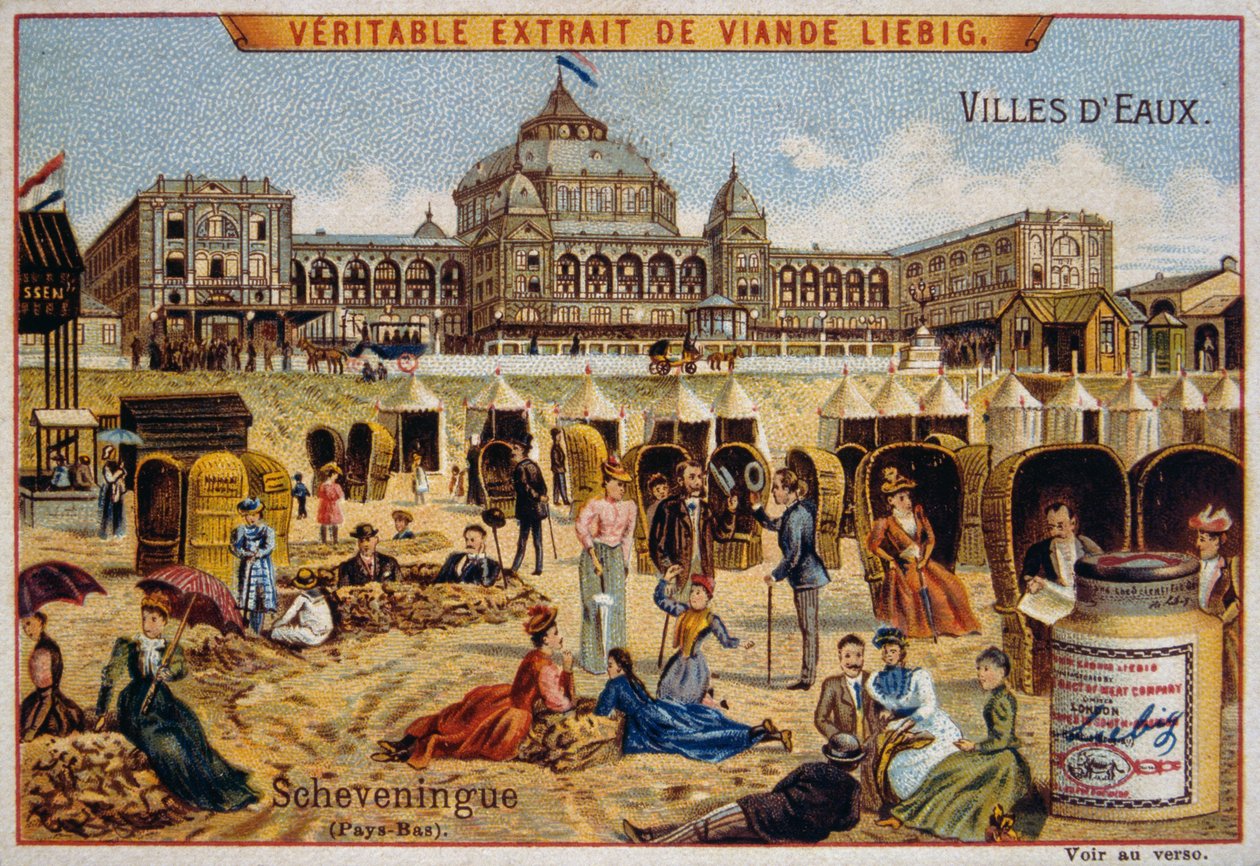 Turistas numa praia em Scheveningen, Holanda de Unknown artist