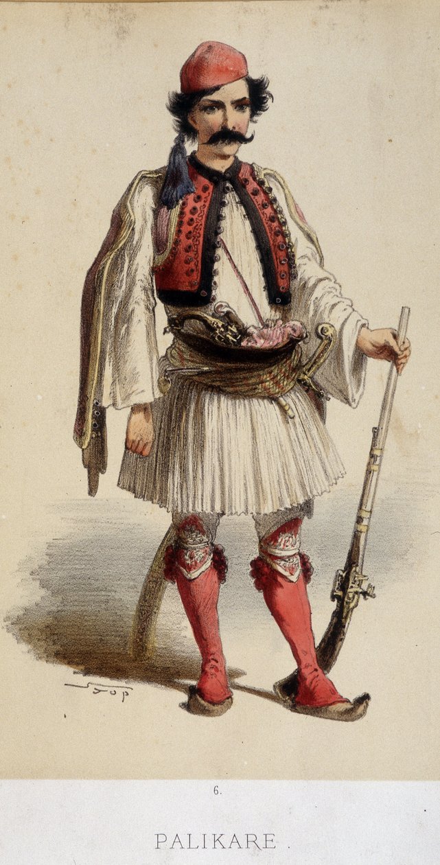 Traje tradicional grego masculino - gravura, final do século XIX de Unknown artist