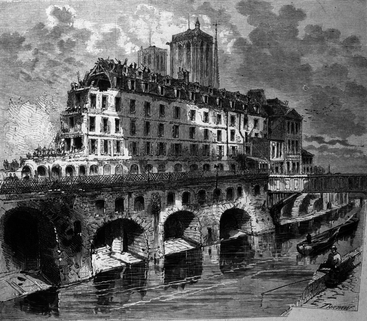 Transformações de Paris sob o Segundo Império, Haussmann Works: Demolição do antigo Hotel Dieu. de Unknown artist