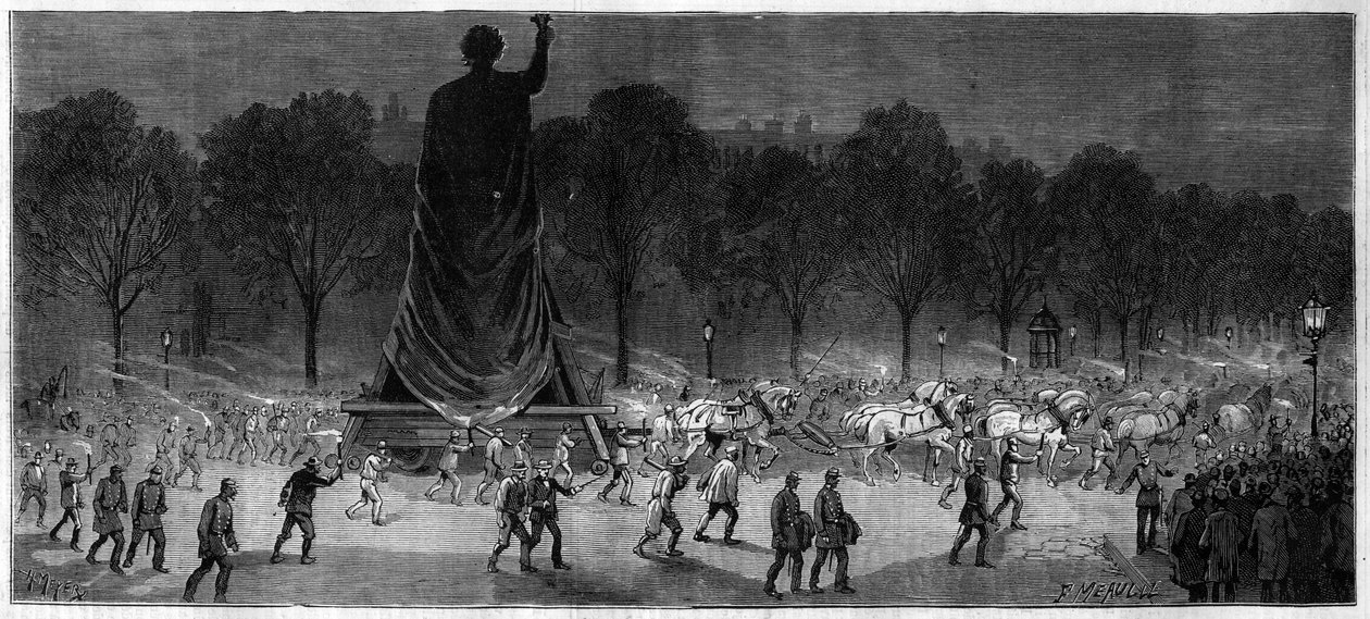 Tradução da estátua da Republique (Marianne em bronze, 9,50 m de altura), das oficinas do Sr. Thiebaut na Place de la Republique em Paris em 1883 de Unknown artist
