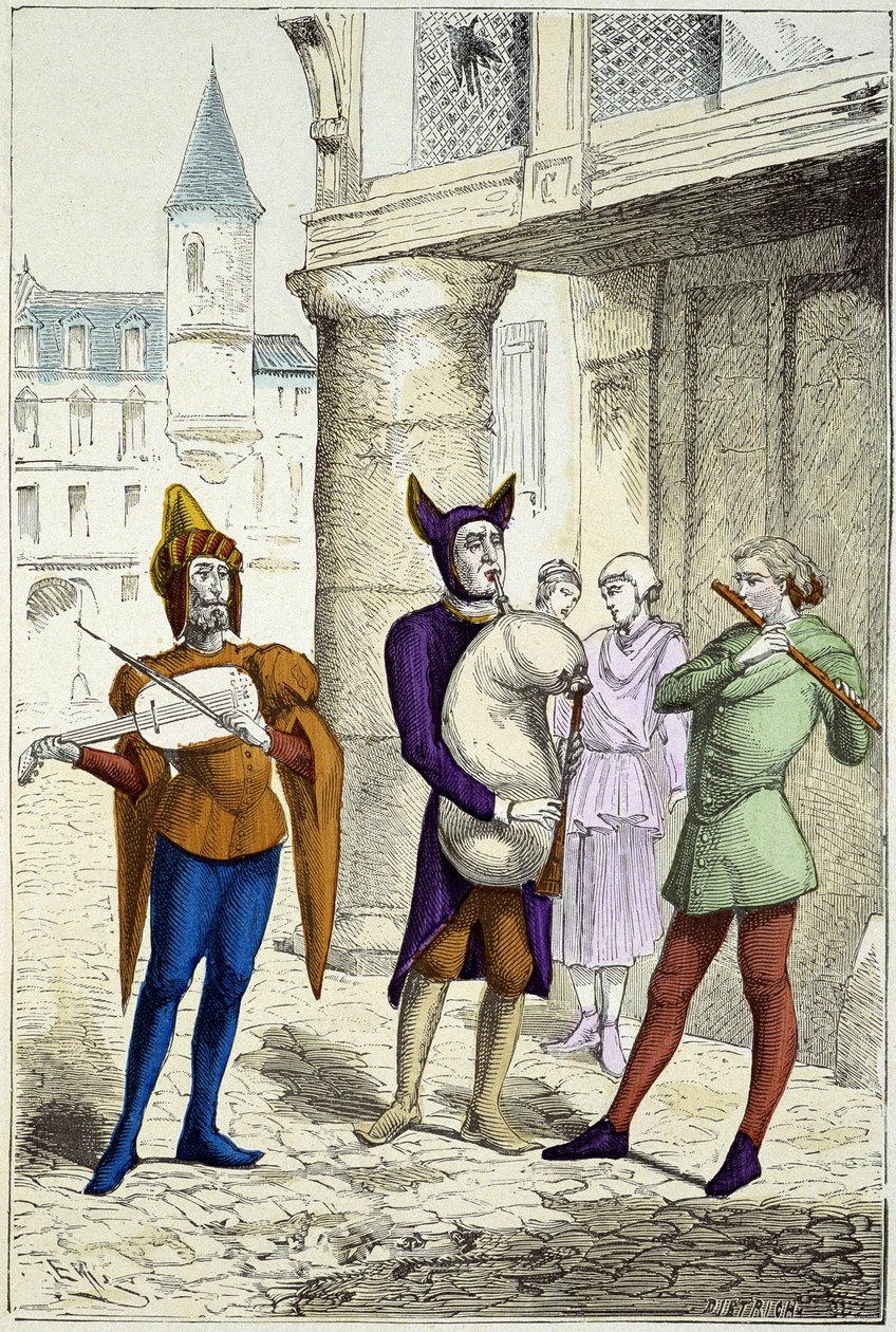Músicos itinerantes no século XV - em "Costumes de Paris através dos séculos" de Unknown artist