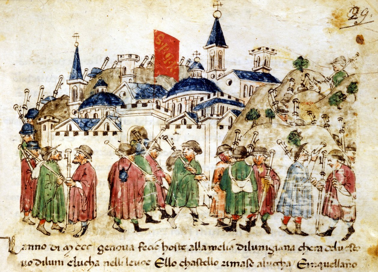 Os peregrinos viajantes chegam a Roma. Século XIV. Crónicas Sercambi. Lucca, Arquivo Nacional. de Unknown artist