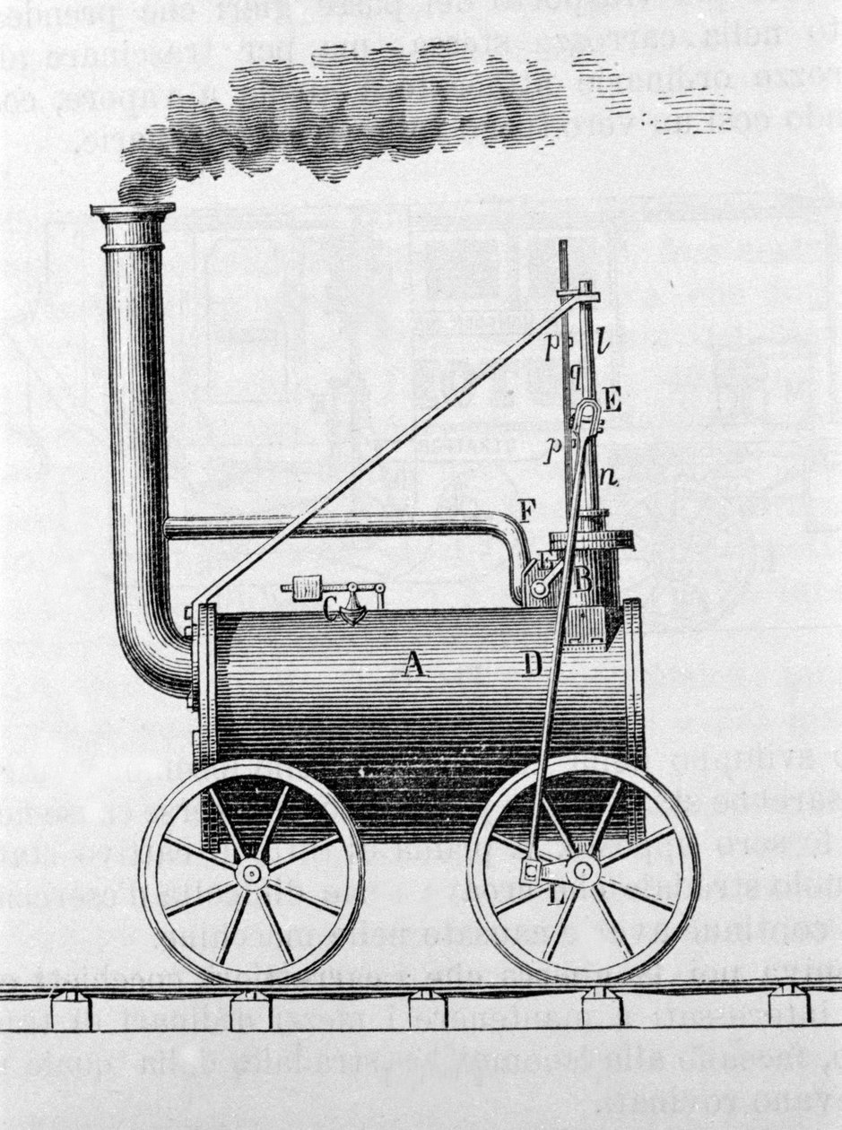 A locomotiva Trevithick. Gravura do século XIX. de Unknown artist
