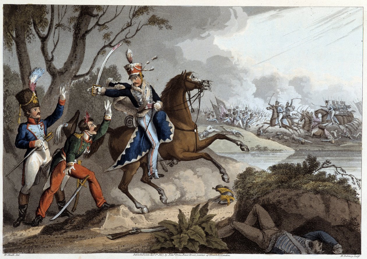 Dois oficiais franceses feitos prisioneiros na Batalha de Albuera - em "Historical, Military and Naval Anecdotes..." por Edward Orne de Unknown artist
