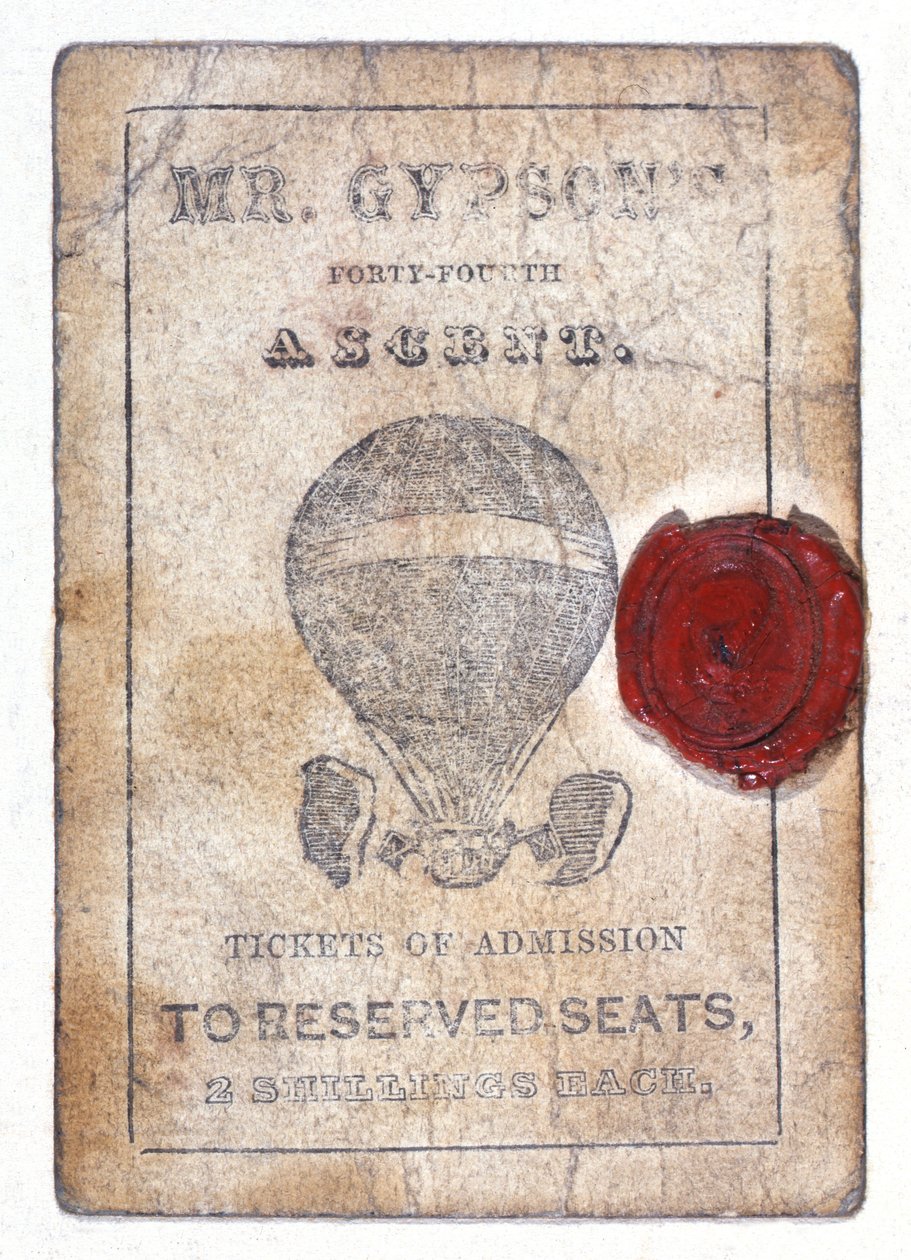 Bilhete de dois xelins para assentos reservados no Fourth-Fourth Ascent do "Sr. Gypson", 1º de outubro de 1841 de Unknown artist