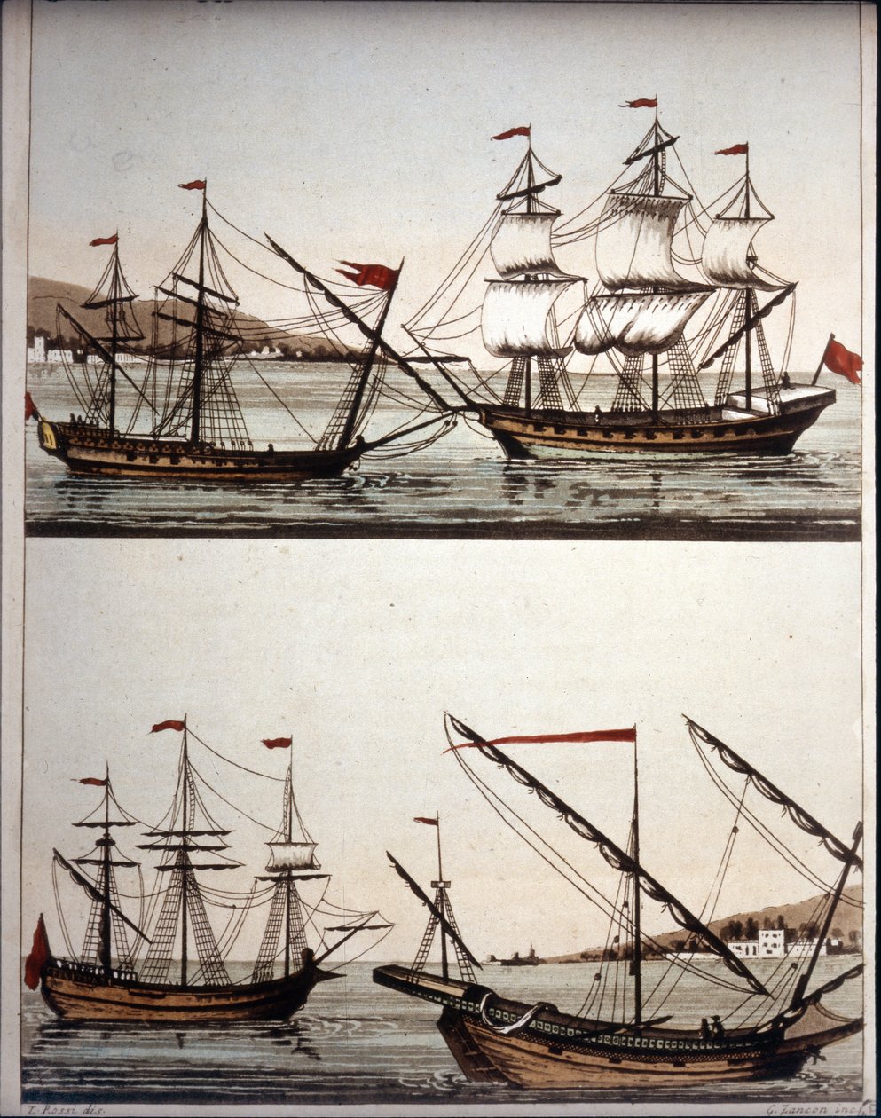 Barcos típicos dos piratas bárbaros, - em "Il costume antico e moderno" de Ferrario, Milão de Unknown artist