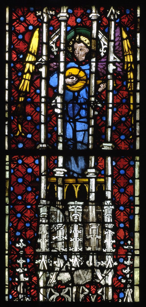 "Anjo tocando alaúde" vitral anônimo ca. 1400-1415 Notre-Dame Musees de Strasbourg Alsace de Unknown artist